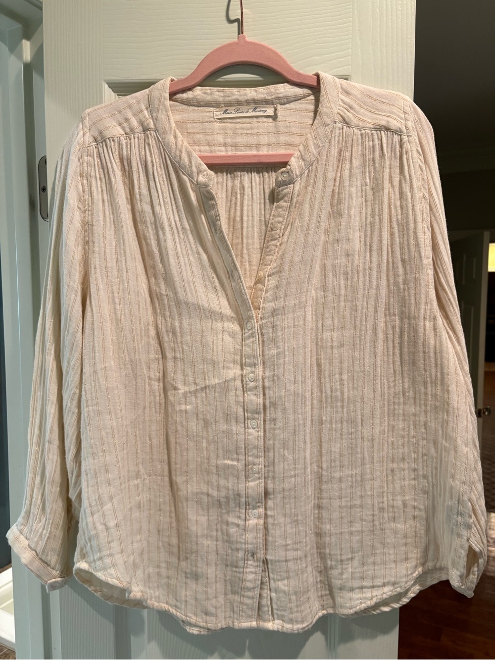 Light Cream Button-Front Cotton Women’s Peasant Blouse